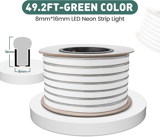 GZBtech Flexible LED Neon Rope Lights 50FT,AC 110-120V Waterproof Strip Light, 120 LEDs/M Cuttable Connectable Neon Lighting for Indoor Outdoor Home Decor/Commercial Building Use-Green 15M-HomvellaHome