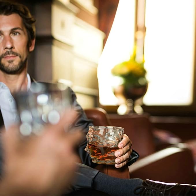 12 oz Hand Blown Crystal Whiskey Glasses Set of 4, Unique Cognac Glass, Heavy Thick Bottom Bar Glass for Scotch Bourbon Rum Gin Water Cocktail,Gifts Men Gifts Ideas-HomvellaHome