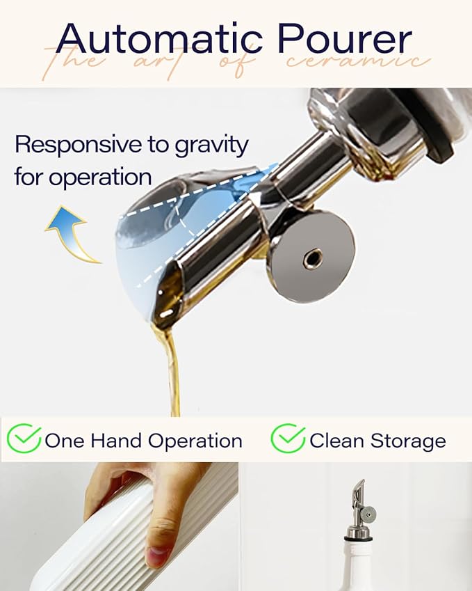 getstar 18 oz Olive Oil Dispenser Bottle for Kitchen, Ceramic Oil Bottle with Automatic Stainless Steel Pourer-HomvellaHome