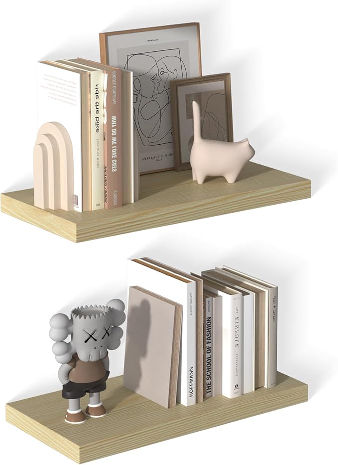 12 Inch Deep Floating Shelves for Wall 2 Pack Floating Shelves Large Storage Space Wall Mount Shelf for Living Room Kitchen Bathroom 24" W x 12" D x 1.2" H Oak-HomvellaHome