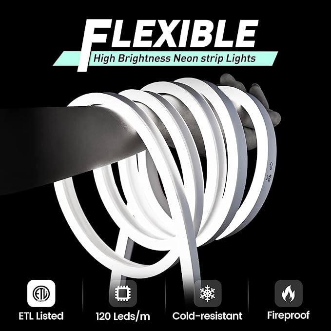 GZBtech Flexible LED Neon Rope Lights 132FT,AC 110-120V Waterproof Strip Light, 120 LEDs/M Cuttable Connectable Neon Lighting for Indoor Outdoor Home Decor/Commercial Building Use-Cold White 40M-HomvellaHome