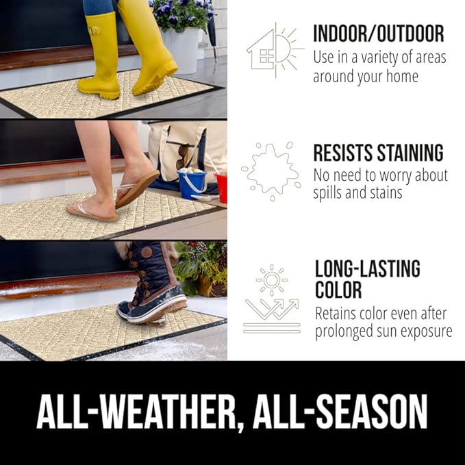 GORILLA GRIP 100% Waterproof All-Season WeatherMax Doormat, 47x35, US Designed Natural Rubber, Stain and Fade Resistant, Low Profile Indoor Outdoor Door Mats, Easy Clean Patio Mat, Modern Latte-HomvellaHome