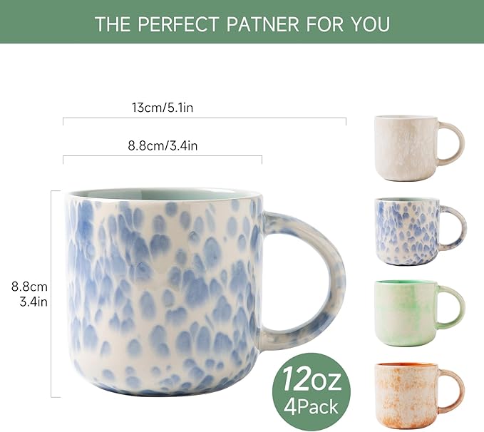 12 OZ Coffee Mugs Set of 4, Modern Ceramic Coffee Mugs Set with handle for Tea/Latte/Cappuccino/Milk/Cocoa.-HomvellaHome