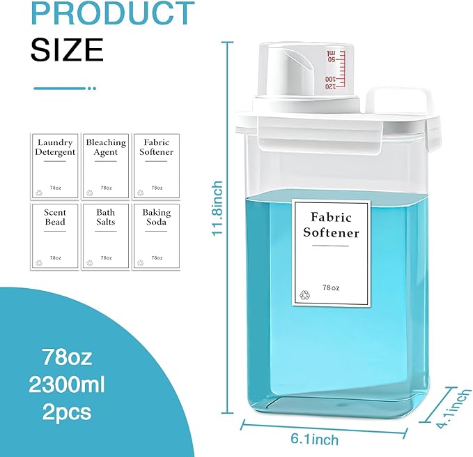 2 Pack Laundry Detergent Dispenser, 78oz Detergent Dispenser, Refluxable Laundry Detergent Container, Plastic Liquid Laundry Detergent Dispenser for Laundry Room Organization with 6 Labels-HomvellaHome