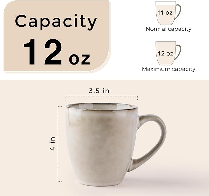 GBHOME Ceramic Coffee Mugs Set of 4, 12oz Stoneware Coffee Mugs Set For Dad Mom Women MEN, Light Weight Ceramic Coffee Cups for Latte/Tea/Beer/Hot Cocoa, Dishwasher & Microwave Safe,Cappuccino-HomvellaHome