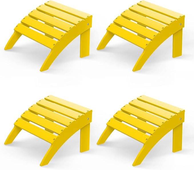 GREENVINES Adirondack-Ottoman | Set of 4 | HDPE Plastic | Outdoor Footrest | All Weather | Foot Rest | Foot Stool | Yellow | for Adirondack Chair | for Patio Backyard Pool-HomvellaHome