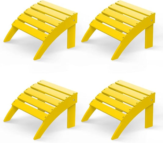 GREENVINES Adirondack-Ottoman | Set of 4 | HDPE Plastic | Outdoor Footrest | All Weather | Foot Rest | Foot Stool | Yellow | for Adirondack Chair | for Patio Backyard Pool-HomvellaHome