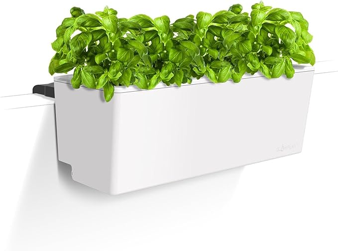Glowpear Self Watering Railing Planter Box - 23.6", White - UV Stable, Scalable Plant Pot with Water Gauge, Indoor Outdoor for Vegetables, Flowers, Herbs, and Succulents-HomvellaHome