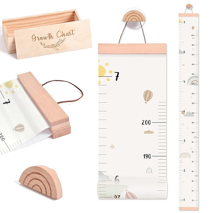 Growth Chart for Wall 7 Ft Height Chart with Keepsake Box & Hook Waterproof Canvas Measure Wall Ruler Removable Neutral Nursery Wall Decor for Baby Kids Toddlers-HomvellaHome