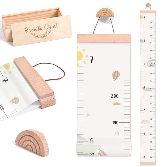 Growth Chart for Wall 7 Ft Height Chart with Keepsake Box & Hook Waterproof Canvas Measure Wall Ruler Removable Neutral Nursery Wall Decor for Baby Kids Toddlers-HomvellaHome