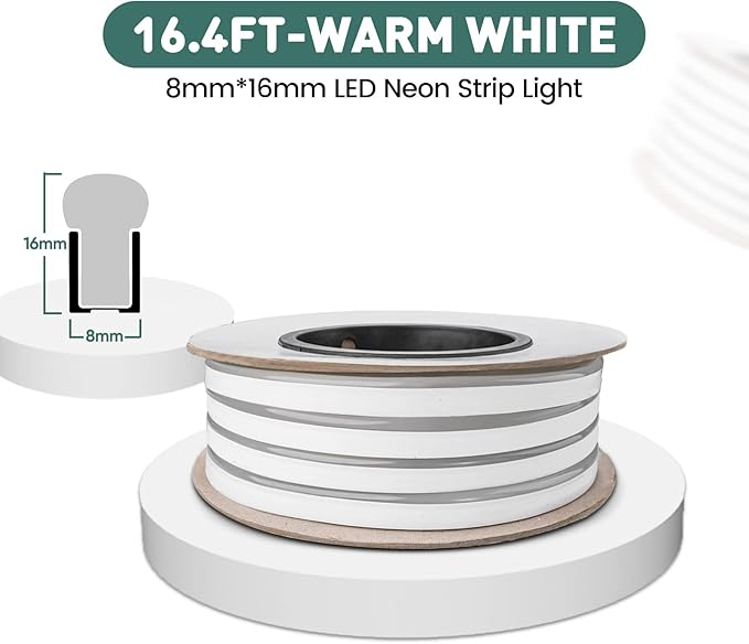GZBtech Flexible LED Neon Rope Lights 16.4FT,AC 110-120V Waterproof Strip Light, 120LEDs/M Cuttable Connectable Neon Lighting for Indoor Outdoor Home Decor/Commercial Building Use-Warm White 5M-HomvellaHome