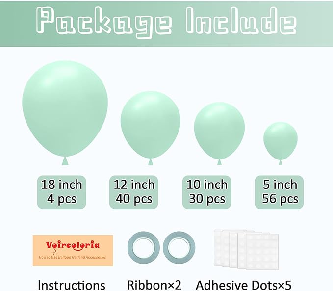 130pcs Mint Green Balloons Different Sizes 18" 12" 10" 5" Pastel Light Green Balloons for Boys Girls Birthday Baby Shower Gender Reveal Wedding Decorations-HomvellaHome