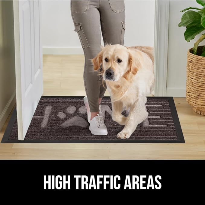GORILLA GRIP 100% Waterproof All-Season WeatherMax Doormat, 47x35, US Designed Natural Rubber, Stain and Fade Resistant, Low Profile Indoor Outdoor Door Mats, Easy Clean Patio Mat, Espresso Home Paw-HomvellaHome