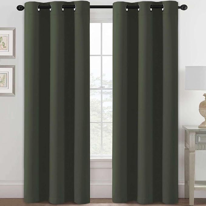 H.VERSAILTEX Blackout Curtains for Bedroom Thermal Insulated Room Darkening Living Room Curtains 84 Inch Long Grommet Privacy Protection Window Curtain Panels/Drapes for Nursery, 2 Panels, Olive-HomvellaHome