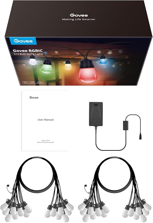 Govee Smart Outdoor String Lights H7016, 96ft RGBIC Outdoor Lights with 30 Dimmable LED Bulbs, IP65 Waterproof, Color Changing Warm White Lights with 47 Scene Modes for Patio, Backyard, App Control-HomvellaHome