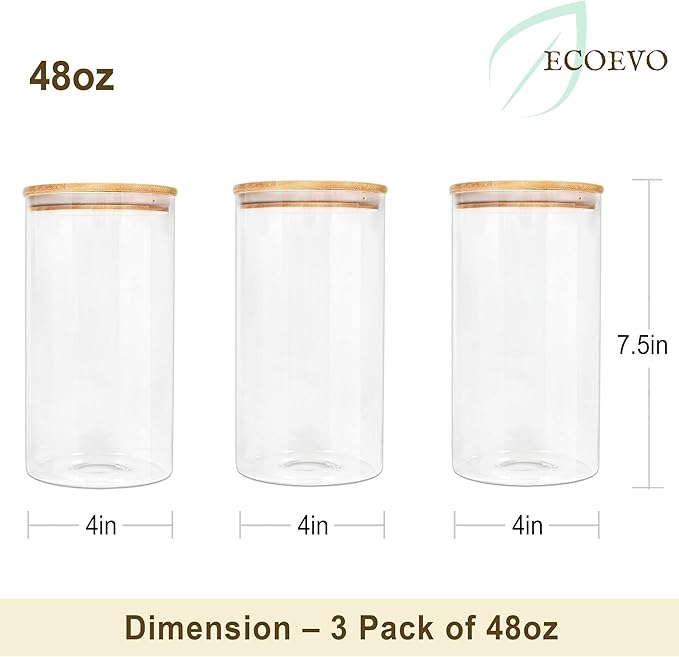 Glass Jars with Bamboo Lids (40oz in 3 Pack), Glass Food Jars and Canisters Sets, Pantry Food Storage Jars with Airtight Lids, Large Glass Canisters with lids-HomvellaHome