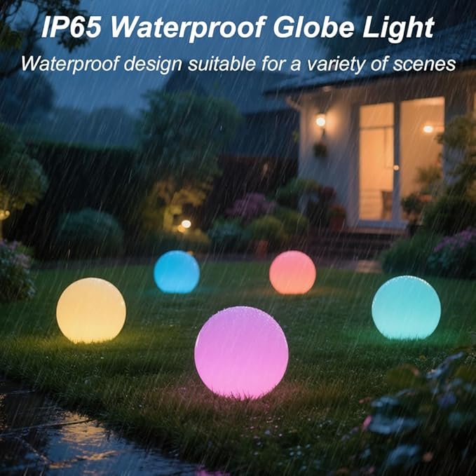 10 In LED Globe Light w/Remote, 16 RGB Colors 4 Modes & 8 Dimmable Brightness LED Ball Light Sphere Lamp, Rechargeable Orb Night Light Waterproof Outdoor Globe Lamp for Home/Yard/Lawn/Party/Pool Decor-HomvellaHome