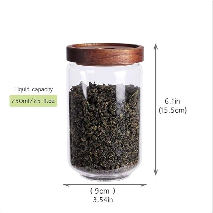 Glass Tea Canister, 25 FL OZ/ 750ml Bulk Food Storage Jar with Airtight Acacia Lid, Glass Food Container for Loose Leaf Tea, Coffee Bean(6 inch high)-HomvellaHome