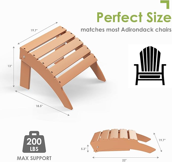 GREENVINES Adirondack-Ottoman | Set of 2 | HDPE Plastic | Outdoor Footrest | All Weather | Foot Rest | Foot Stool | Teak | for Adirondack Chair | for Patio Backyard Pool-HomvellaHome