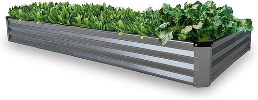 GARDMAX 8x4x1FT Galvanized Raised Garden Bed Kit, Metal Planter Boxes Outdoor with Easy Assembly, Large Garden Bed for Vegetables, Fruits, Flower, Herbs Rectangle Silver-HomvellaHome