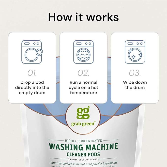 Grab Green Washing Machine Cleaner, 2 Count, Fragrance Free, Mineral Based Removes Deposits and Odors, Naturally Cleans-HomvellaHome