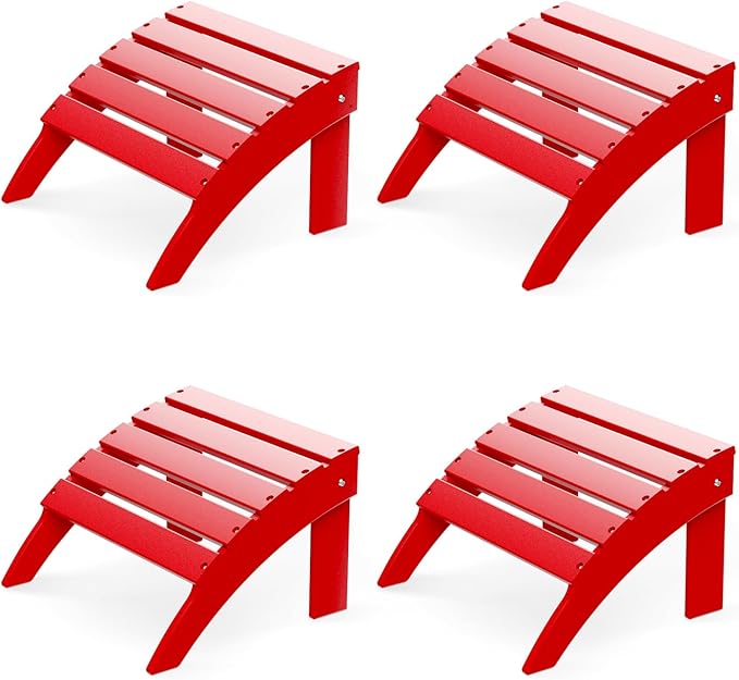 GREENVINES Adirondack-Ottoman | Set of 4 | HDPE Plastic | Outdoor Footrest | All Weather | Foot Rest | Foot Stool | Red | for Adirondack Chair | for Patio Backyard Pool-HomvellaHome