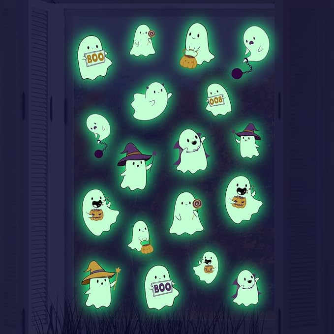 Glow in The Dark Halloween Window Clings Luminous Pumpkin Ghost Window Stickers Decor for Halloween Theme Party Decorations-HomvellaHome