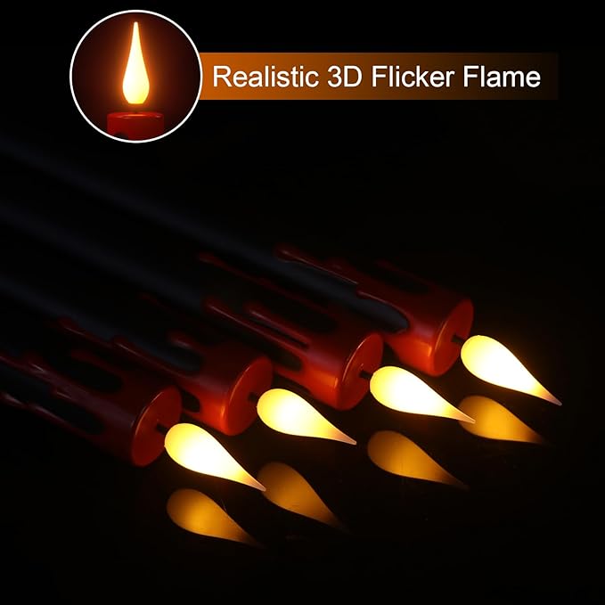 GenSwin Halloween Black Taper Flameless Candles with Ghost Hand Candlesticks and Remote Timer, 2 Pcs Battery Operated Taper Candles with Holder and 3D Flame for Halloween Decor-HomvellaHome