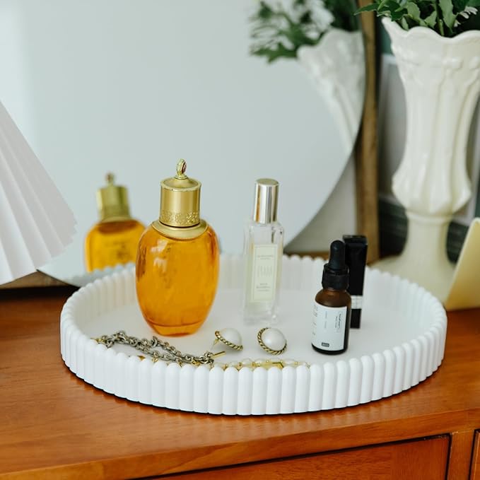 11.8in Decorative Tray for Coffee Table Decor- Modern Oval Concrete Tray for Home Decor- Minimalist Handcrafted Centerpieces Tray for Living Room, Kitchen Dining Table, Entryway (White)-HomvellaHome