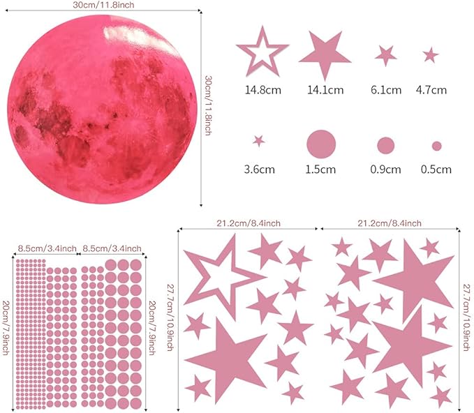 Glow in The Dark Stars and Moon Stickers for Ceiling, Luminous Wall Decals Decor for Bedroom Living Room, 407 dots + 27 Stars + 30cm Moon-HomvellaHome