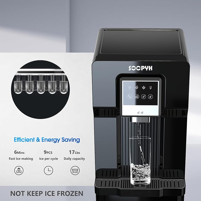 2 in 1 Bottom Load Water Cooler Dispenser with Ice Maker for 3 Gallon Bottle 17lbs Daily Capacity (NO HOT Water) Black-HomvellaHome