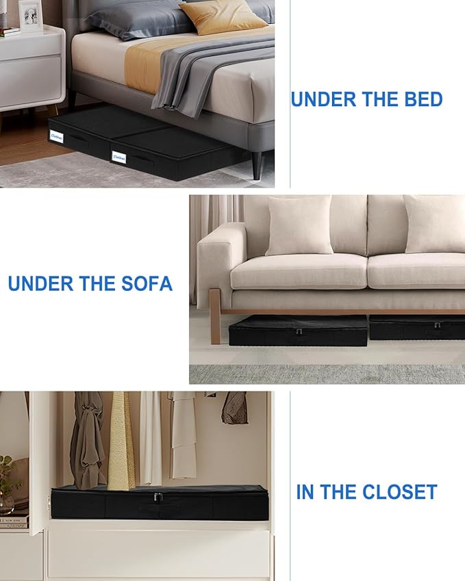 Under Bed Storage Containers, Low Profile Underbed Storage Bin 4.5 Inches Tall Clothes Storage Organizer With Rigid Side & Bottom, Shallow Thin Under Couch Dresser Storage Dorm With Lid - 2Pcs Black-HomvellaHome