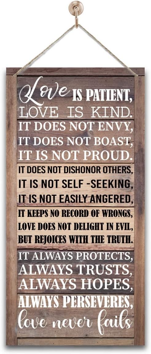 1 Corinthians 13:4-8 Inspirational Hanging Wood Decor Sign, Printed Wood Sign, Love is Patient, Love is Kind Quote, Hanging Bible Verses Woods Wall Signs, Rustic Home Decor Signs, Christian Gift-HomvellaHome