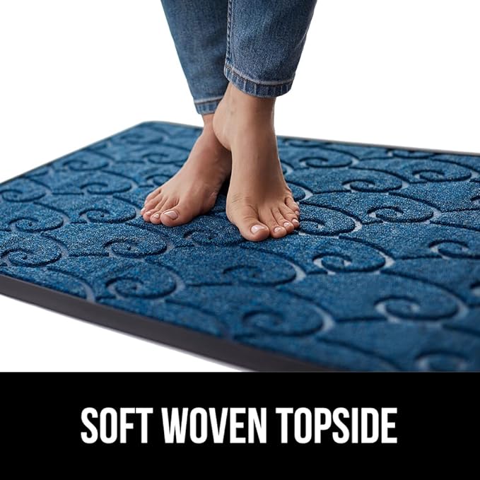 GORILLA GRIP 100% Waterproof All-Season WeatherMax Doormat, 47x35, US Designed Natural Rubber, Stain and Fade Resistant, Low Profile Indoor Outdoor Door Mats, Easy Clean Patio Mat, Ocean Blue Waves-HomvellaHome
