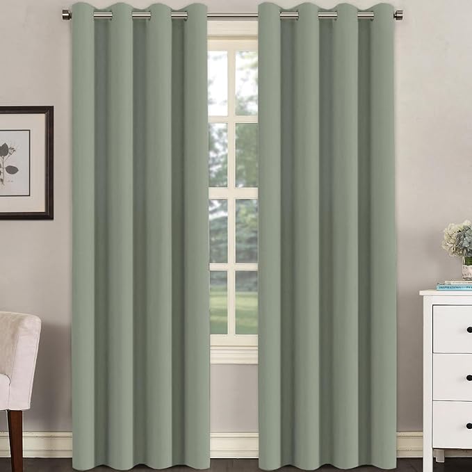 H.VERSAILTEX Room Darkening Curtains for Living Room Light Reducing Thermal Insulated Window Treatment Panels/Drapes Grommet Top 2 Panels Sea Grass - 52 x 96 Inches-HomvellaHome