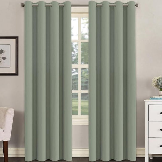 H.VERSAILTEX Room Darkening Curtains for Living Room Light Reducing Thermal Insulated Window Treatment Panels/Drapes Grommet Top 2 Panels Sea Grass - 52 x 84 Inches-HomvellaHome