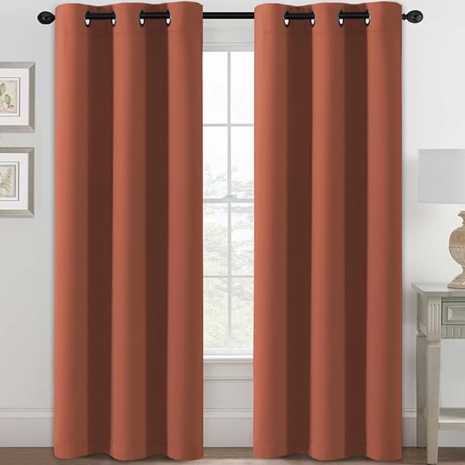 H.VERSAILTEX Blackout Curtains for Bedroom Thermal Insulated Room Darkening Living Room Curtains 84 Inch Long Grommet Privacy Protection Window Curtain Panels/Drapes for Nursery,2 Panels,Orange-HomvellaHome