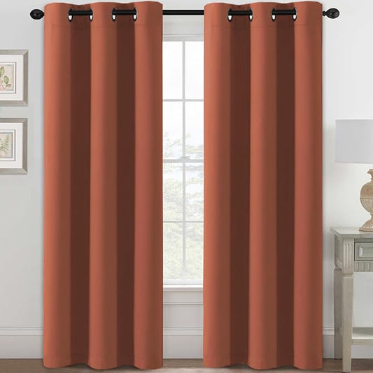 H.VERSAILTEX Blackout Curtains for Bedroom Thermal Insulated Room Darkening Living Room Curtains 84 Inch Long Grommet Privacy Protection Window Curtain Panels/Drapes for Nursery,2 Panels,Orange-HomvellaHome