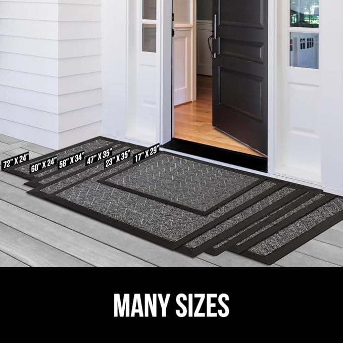 GORILLA GRIP 100% Waterproof All-Season WeatherMax Doormat, 34x58, US Designed Natural Rubber, Stain and Fade Resistant, Low Profile Indoor Outdoor Door Mats, Easy Clean Patio Mat, Steel Chevron-HomvellaHome