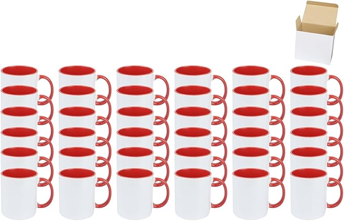 11oz White Ceramic Sublimation Coffee Mug in White Gift Box, Red, Case of 36-HomvellaHome