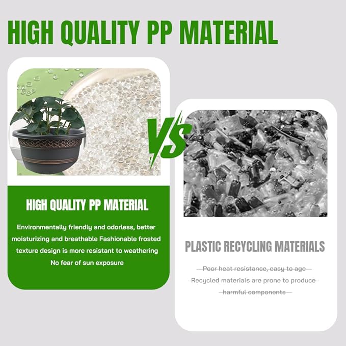 10 Inch 4 Pack Large Plant Pots, Plastic Flower Pot for Indoor & Outdoor with Drainage Holes & Saucer, Plaid Pattern Planters Garden Pots for Herbs-HomvellaHome