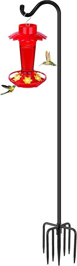 Gtongoko Tall Shepherds Hook for Outdoor, 108 Inch Bird Feeder Pole with 7 Prongs Base, 3/4 Inch Thick Heavy Duty Adjustable Garden Hook for Hanging Plant, Lantern, Hummingbird Feeder, 1 Pack-HomvellaHome