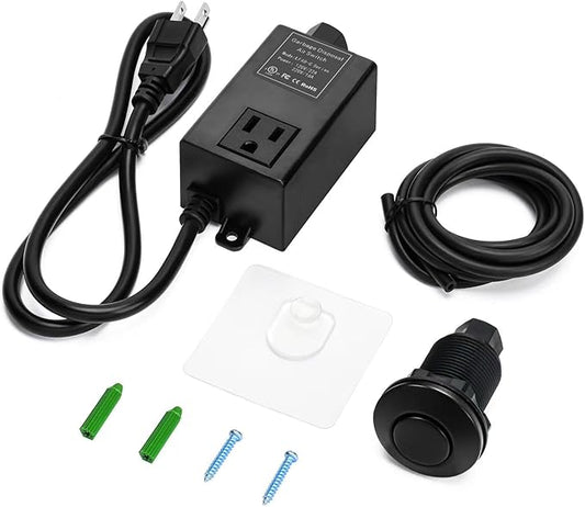 Garbage Disposal Air Switch Kit for SinkTop Waste Disposal with Stainless Steel Black Short Air Button by Briidea-HomvellaHome