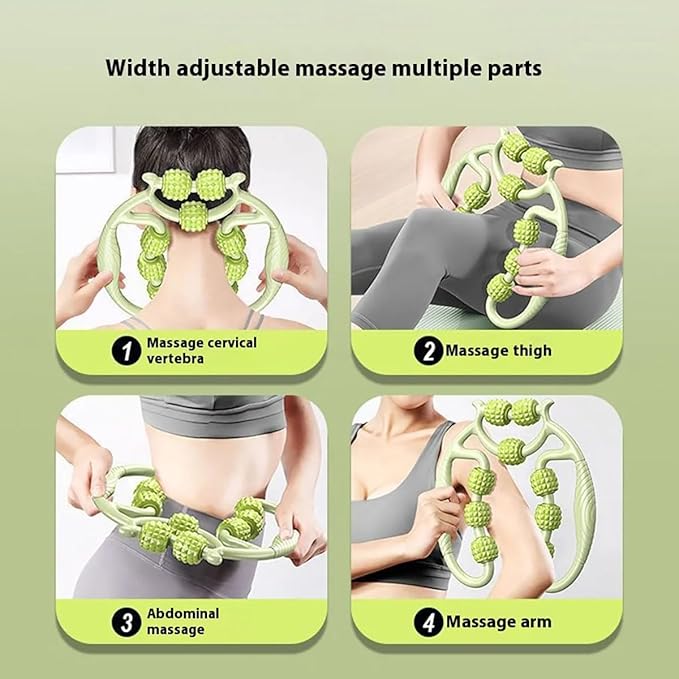 10 Roller Circular Leg Massager with Bonus Massage Stick – Manual Back & Leg Rollers, Relajador de Piernas Set, Circular Leg Clamp Roller for Neck, Arms & Legs (Green)-HomvellaHome