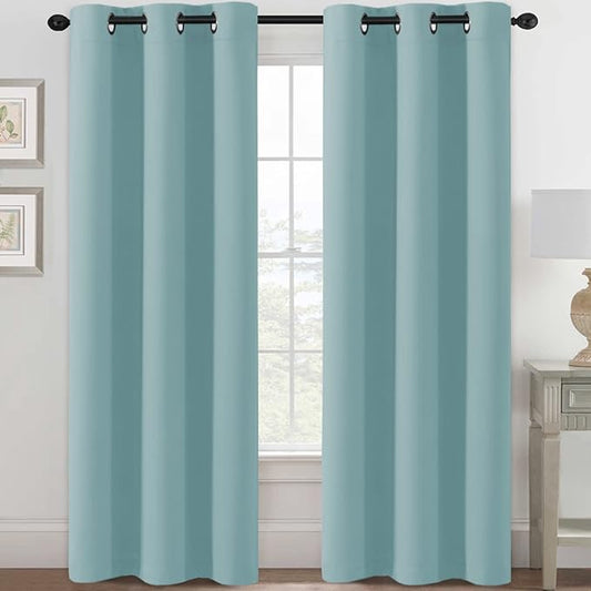 H.VERSAILTEX Blackout Curtains for Bedroom Thermal Insulated Room Darkening Living Room Curtains 84 Inch Long Grommet Privacy Protection Window Curtain Panels/Drapes, 2 Panels, Mineral Blue-HomvellaHome