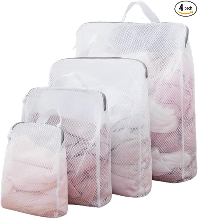 GWT 4Pcs 3D Mesh Laundry Bags with Hanging Handles (S/M/L/XL) - Durable Zippered Wash Bags for Delicates, Shoes & Bulk Clothes - Space-Saving Foldable Design-HomvellaHome