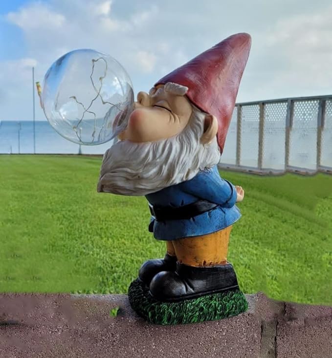 Garden Gnomes Outdoor with LED Solar Light - 11’’Spring Gnomes Decorations for Home/Yard/Patio with Lantern - Solar Garden Statues (Bubble Gnome)-HomvellaHome