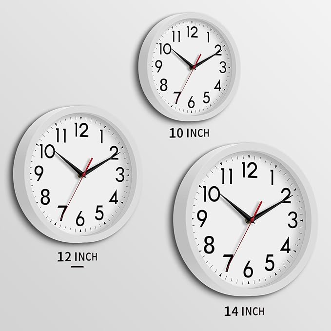 12 Inch Wall Clock Battery Operated Silent Non Ticking Analog Modern Decorative for Office Kitchen Outdoor Living Room Classroom Bedroom Bathroom School(White)-HomvellaHome