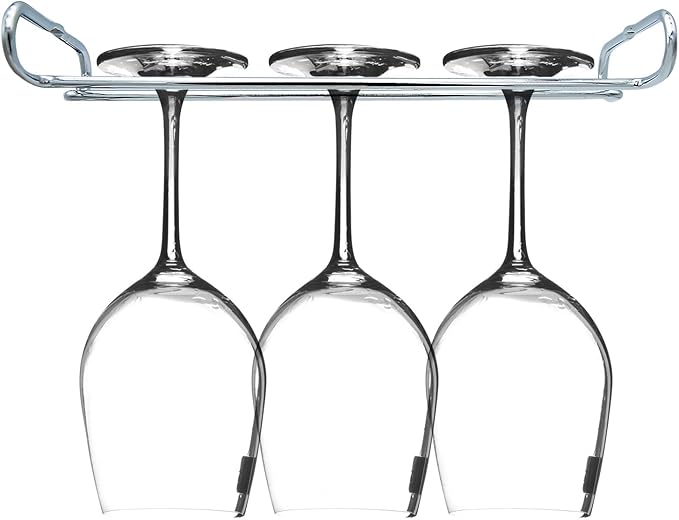 10 Inch Wine Glass Rack Under Cabinet Shelf Stemware Storage Hanging Hanger Organizer Glasses Holder with Drying Under Counter Metal for Kitchen and Bar Set of 2 Silver-HomvellaHome