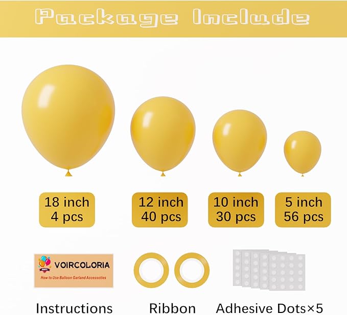 130pcs Mustard Yellow Balloons Different Sizes 18" 12" 10" 5" Lemon Yellow Latex Balloon Garland Arch Kit for Birthday Baby Shower Graduation Wedding Gender Reveal Party Decorations-HomvellaHome